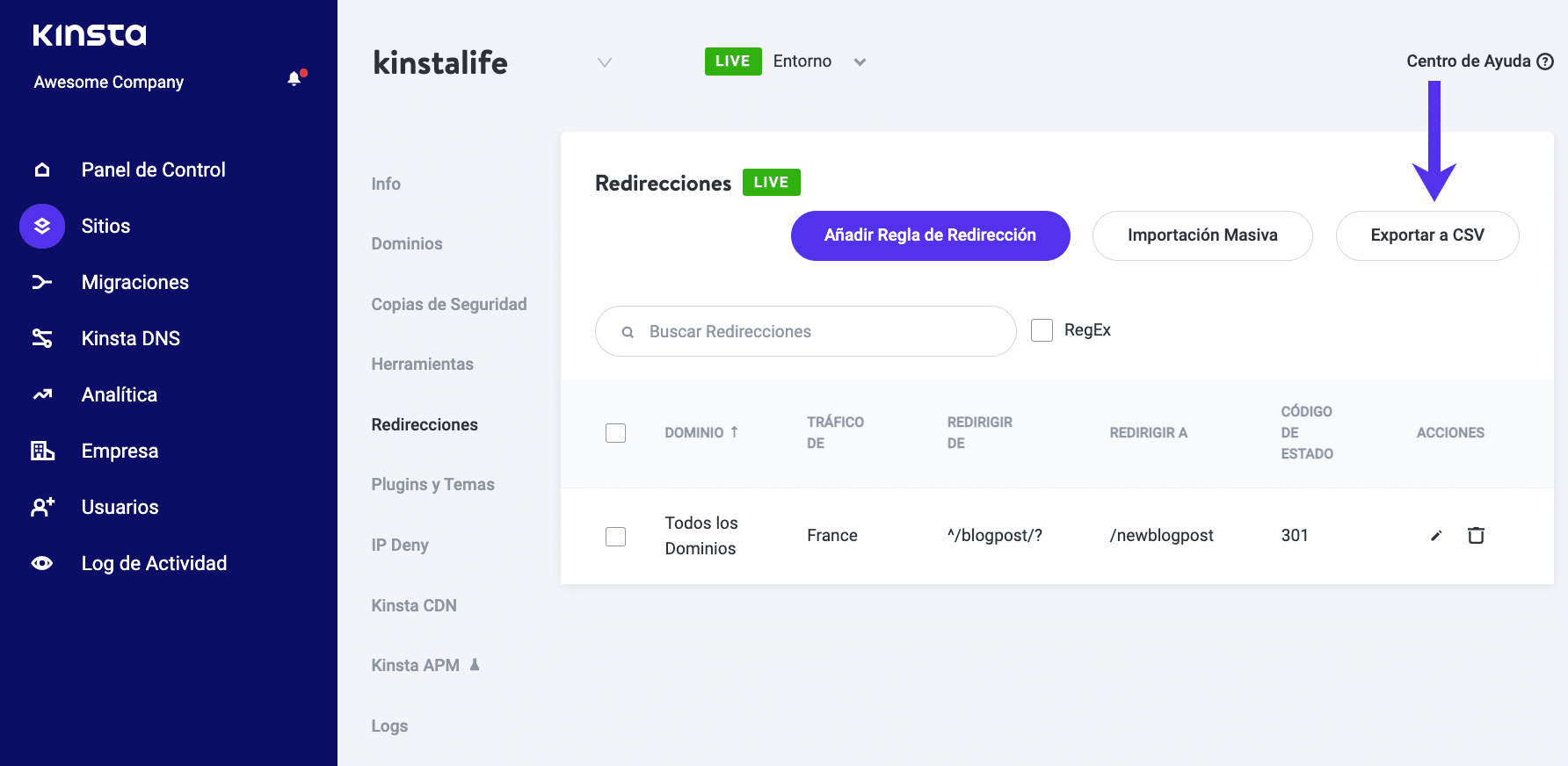 Exportar redirecciones a CSV