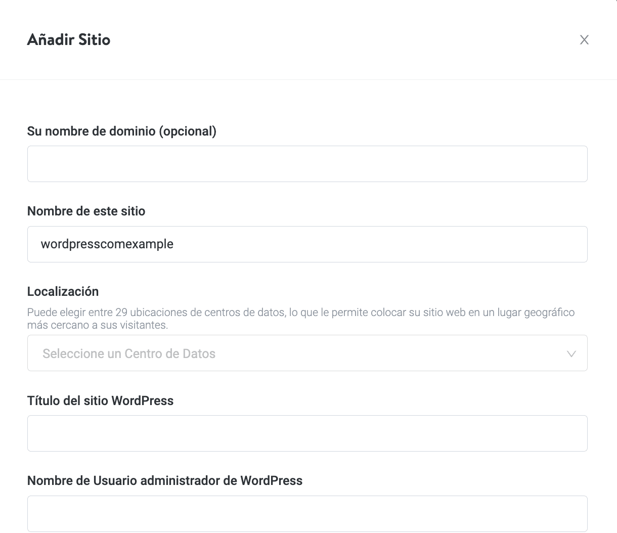 Ingrese la información de su instalación de WordPress