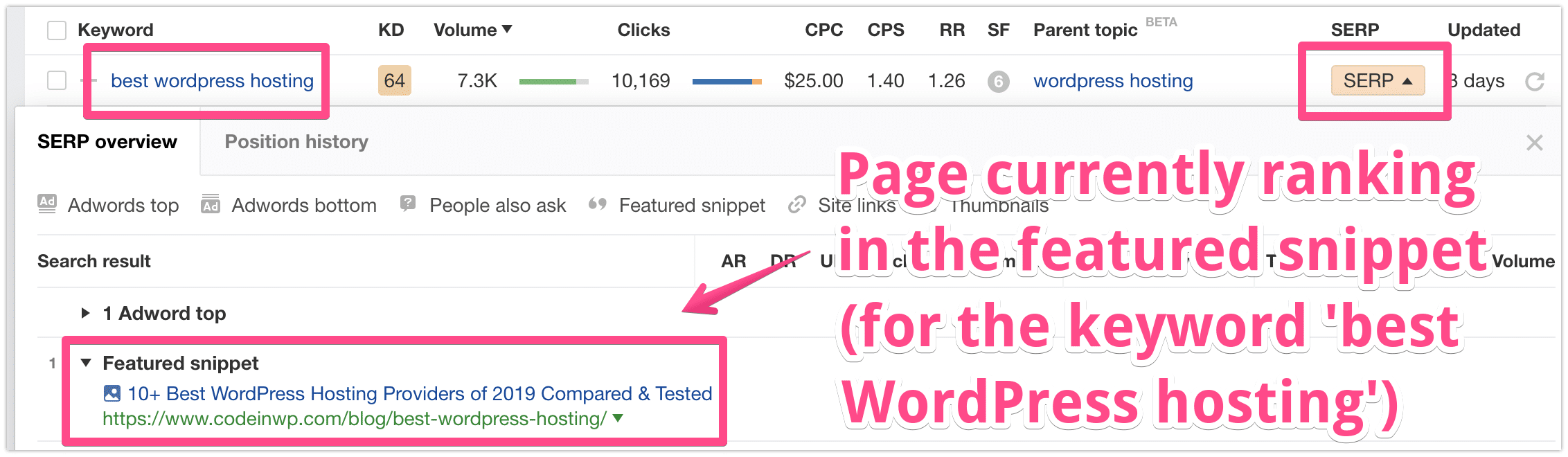 Clasificación de página para los snippets destacados en SERPs