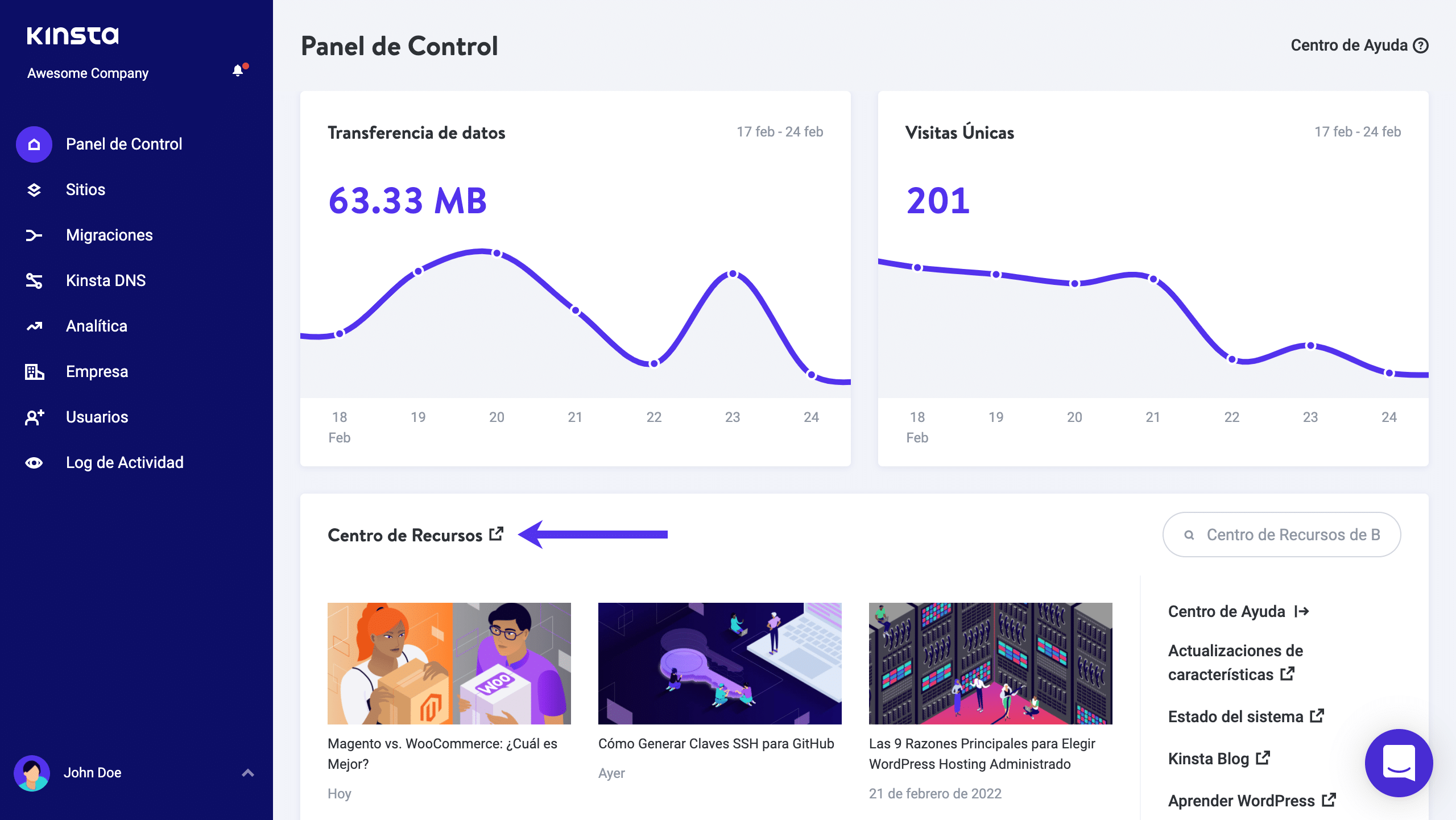 Centro de Recursos en MyKinsta