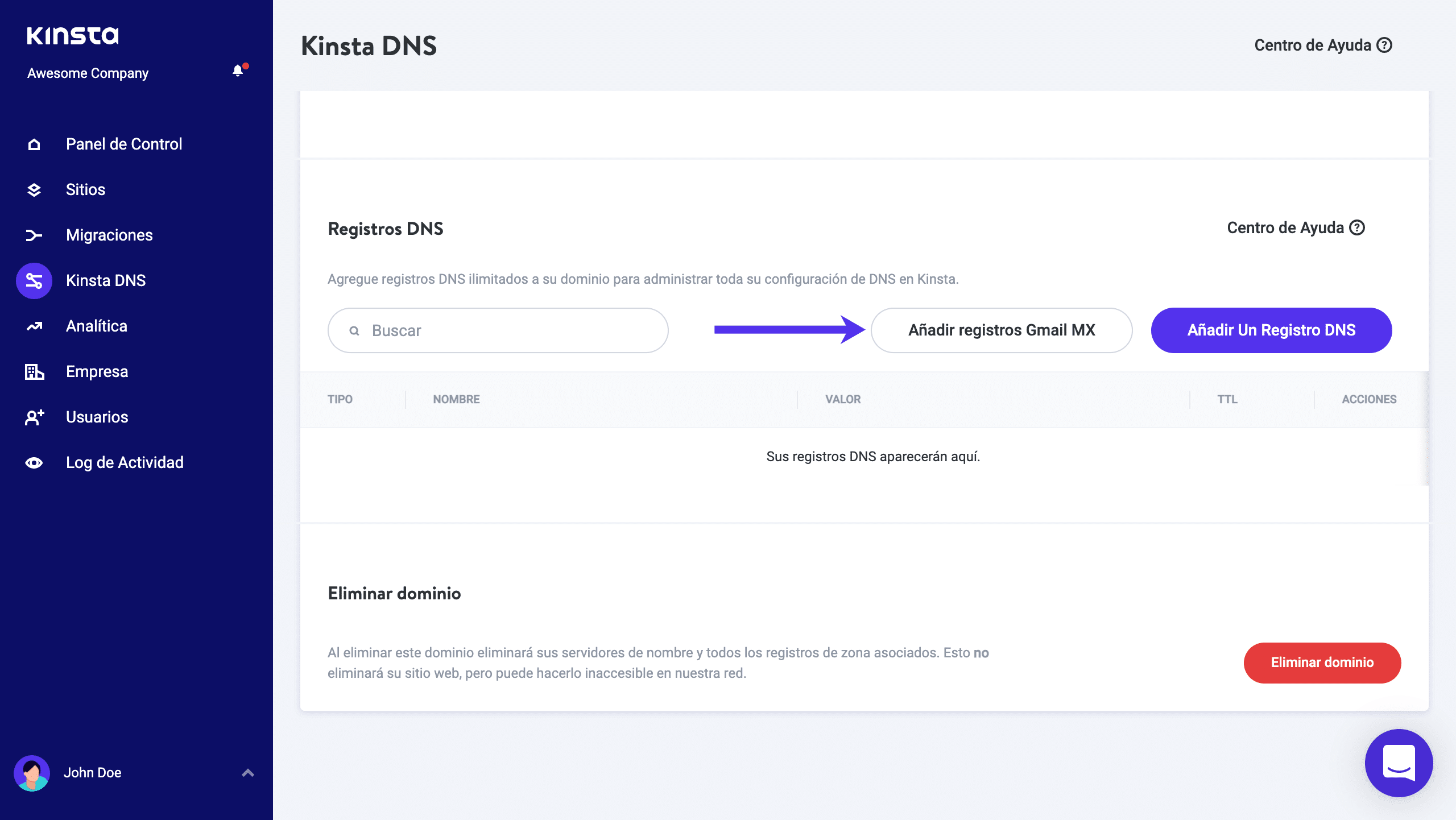 Agregar Gmail MX Records con Kinsta DNS