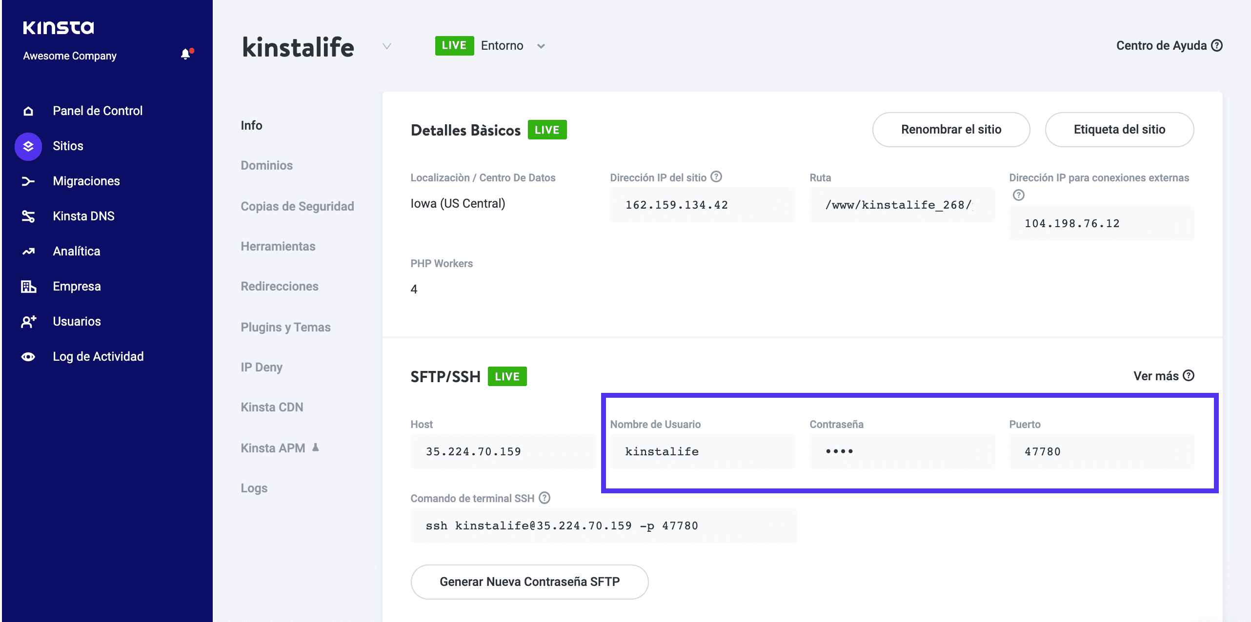 Detalles de SFTP