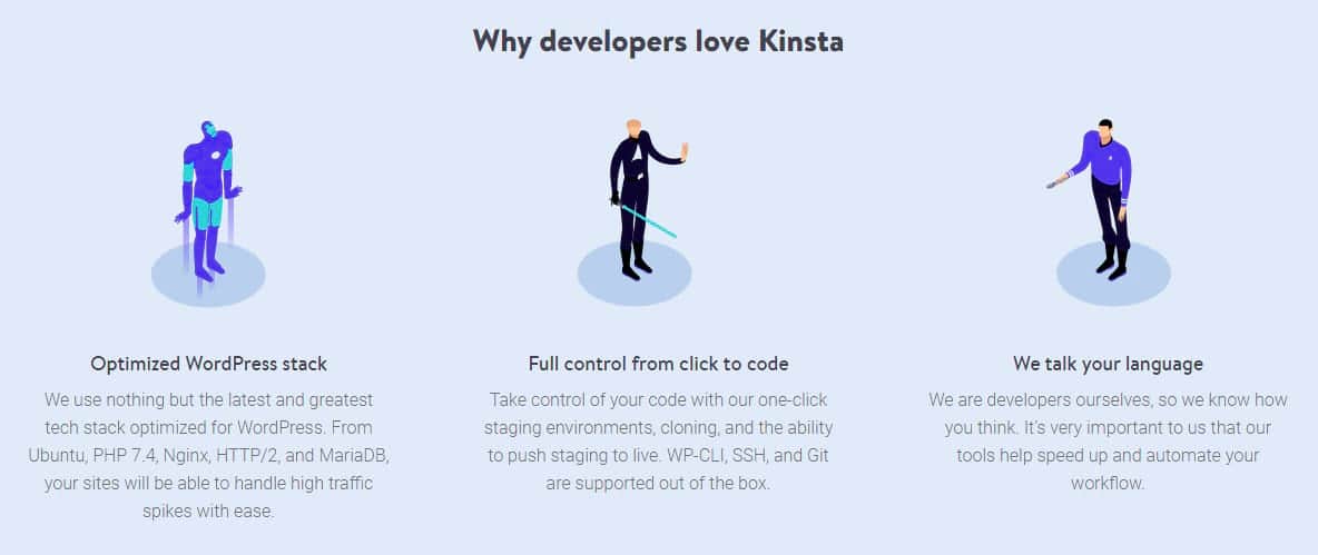 Características del desarrollador de Kinsta