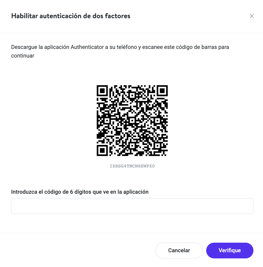 Habilitar la autenticación de dos factores en el panel de MyKinsta.