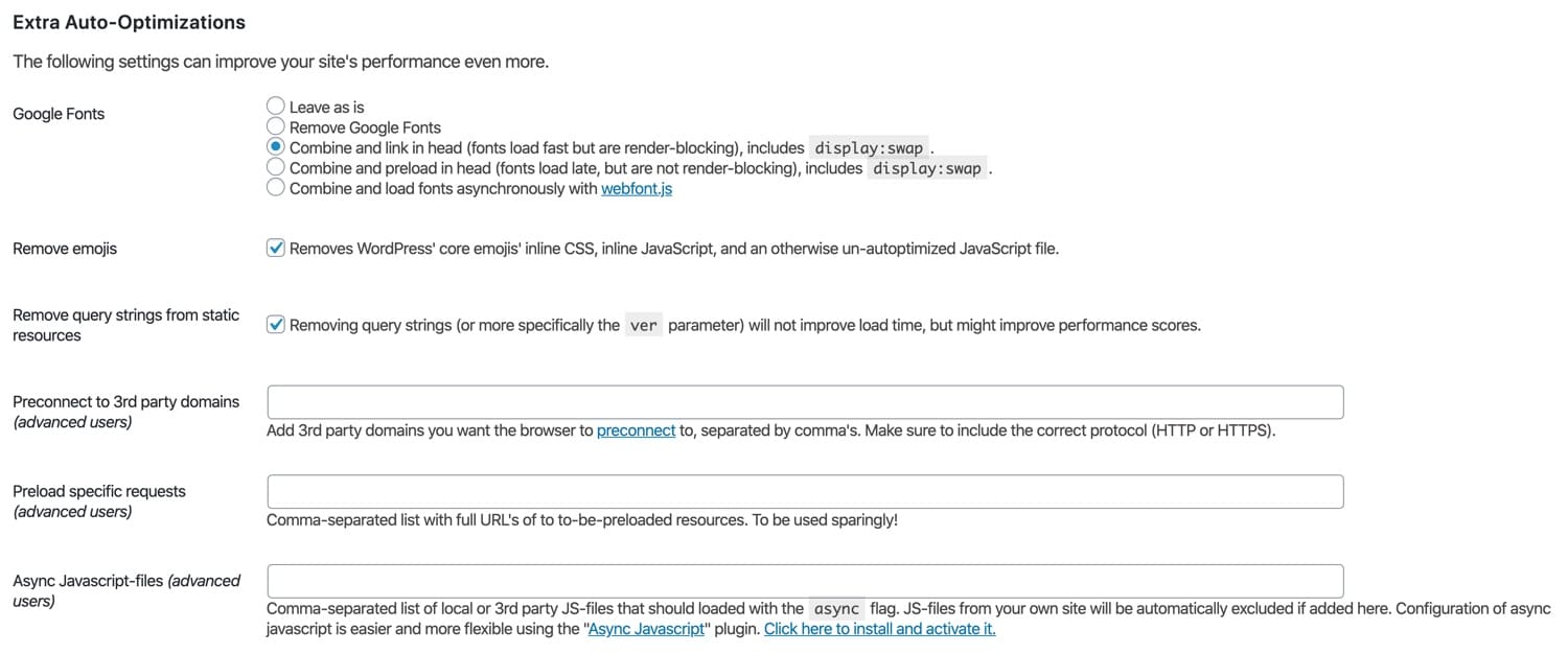 Optimizaciones extra en Autoptimize.