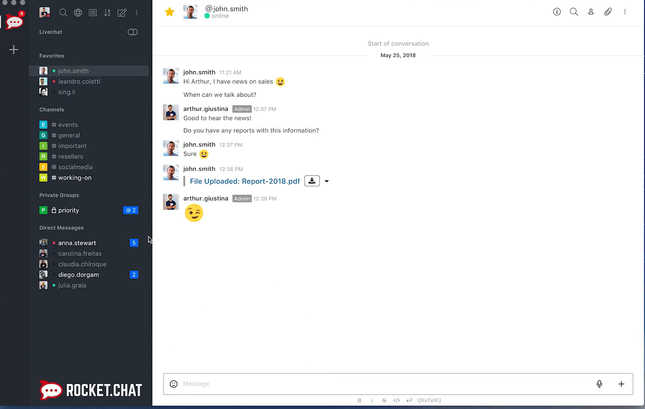 Interfaz de Rocket.Chat