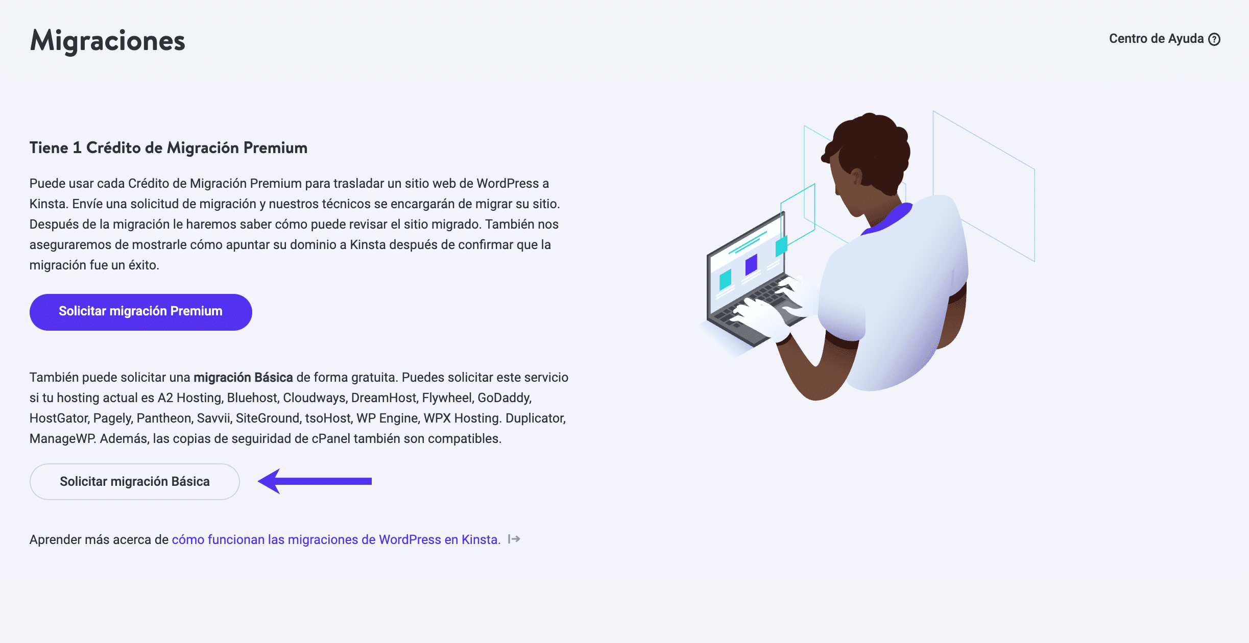 Enviando una solicitud de migración a MyKinsta