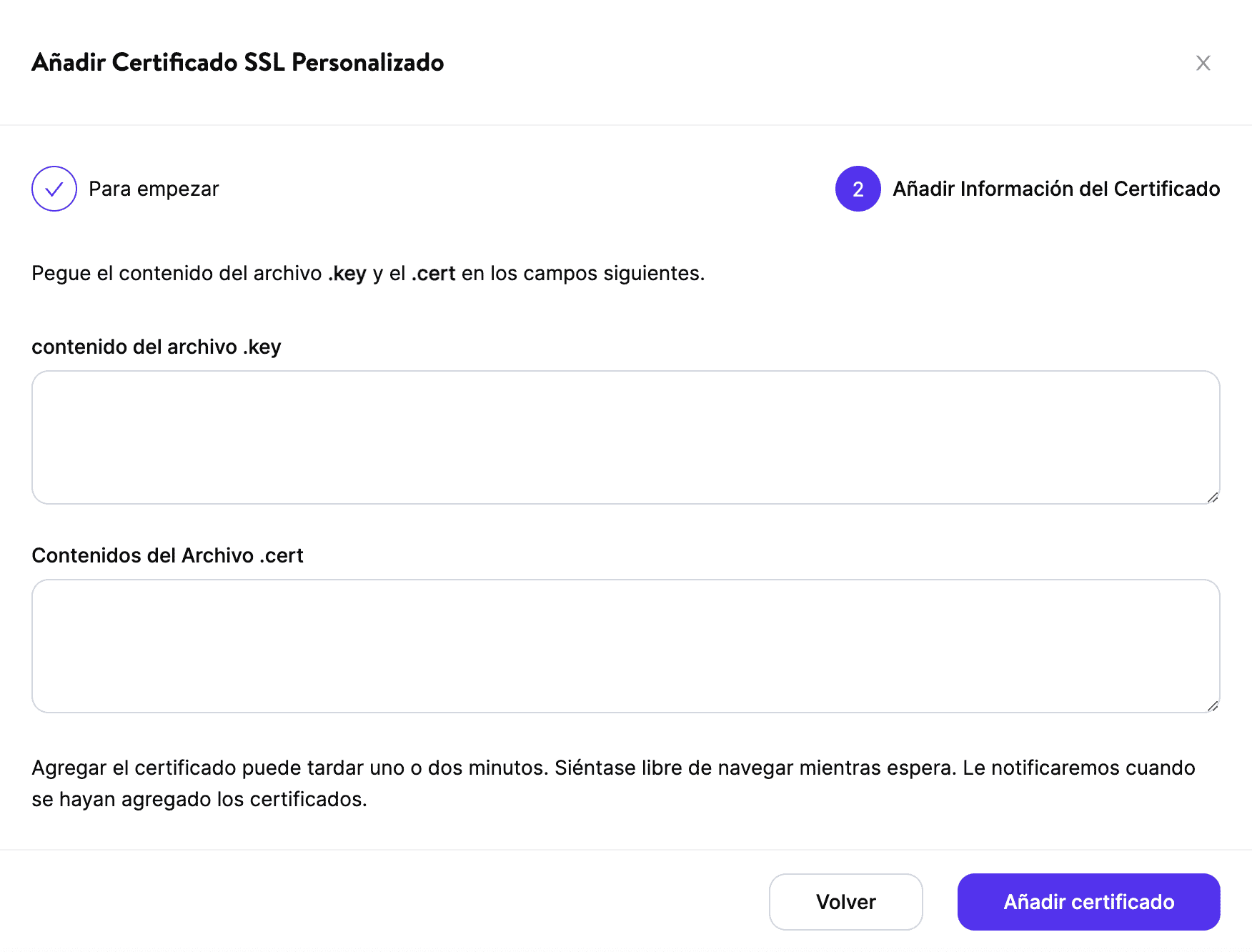 Añadir clave privada