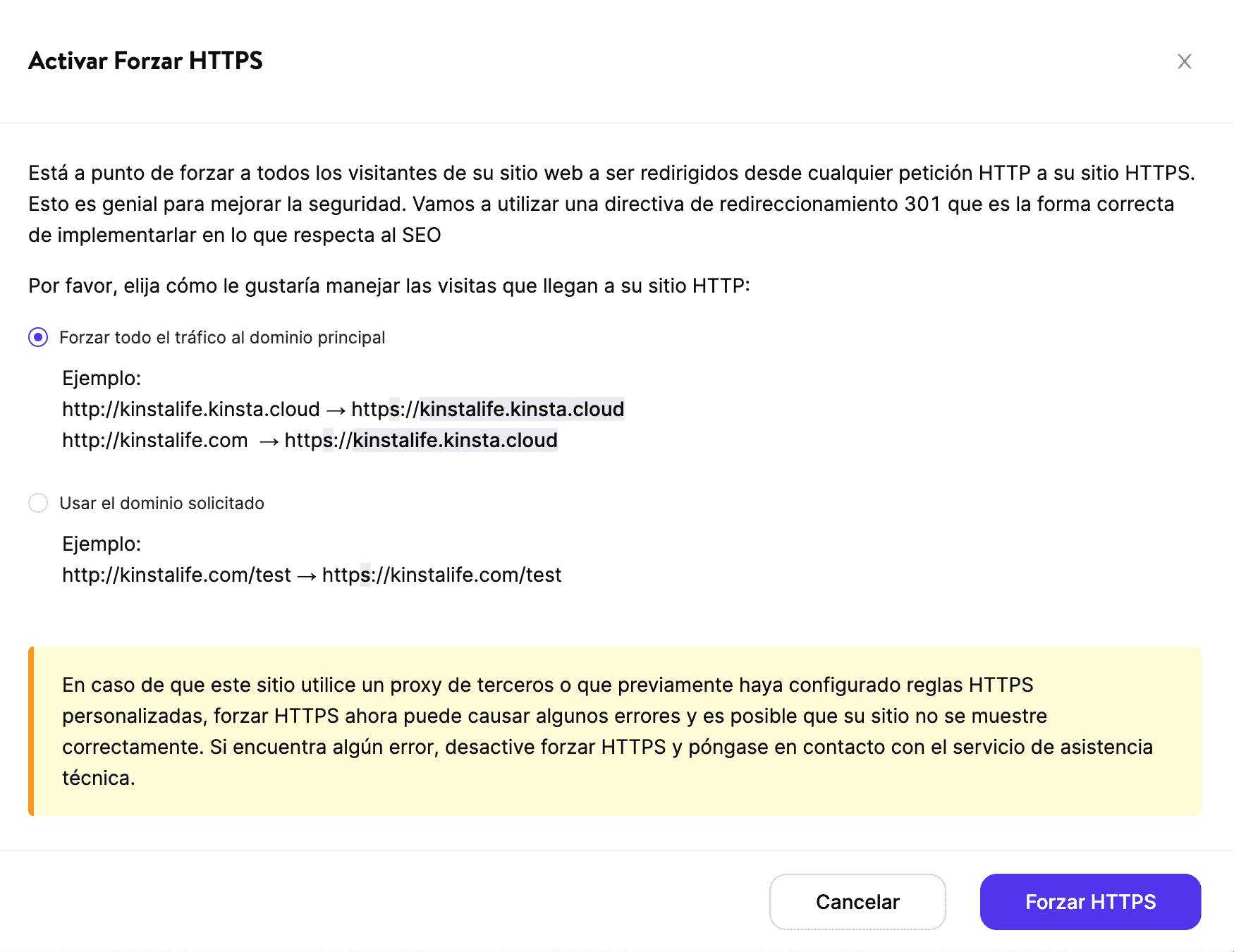 Forzar opciones HTTPS