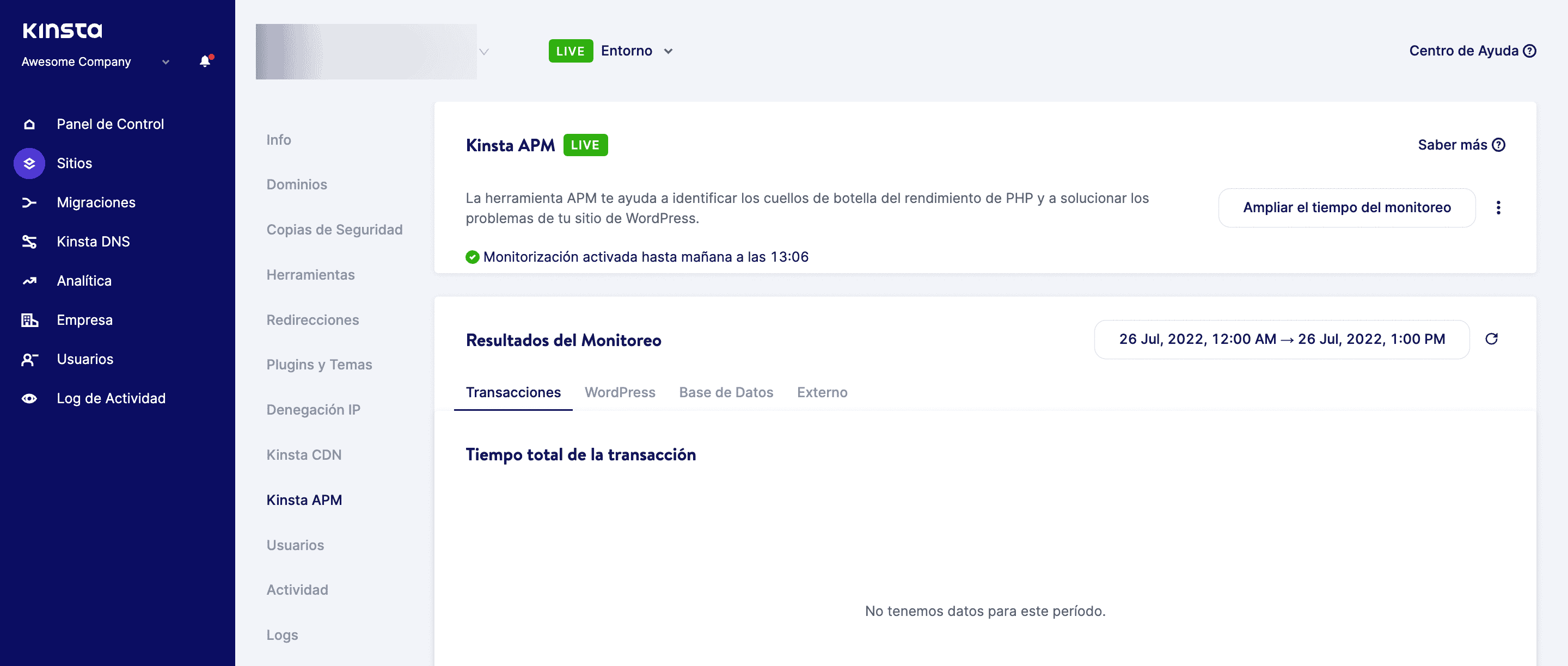 Herramienta Kinsta APM