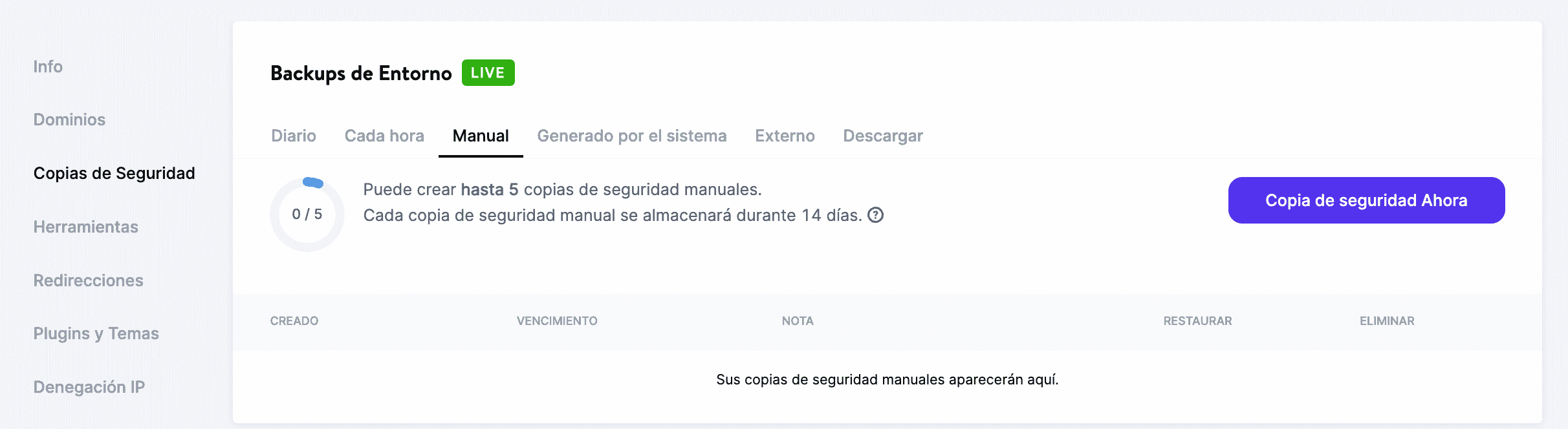 Realizar una copia de seguridad manual