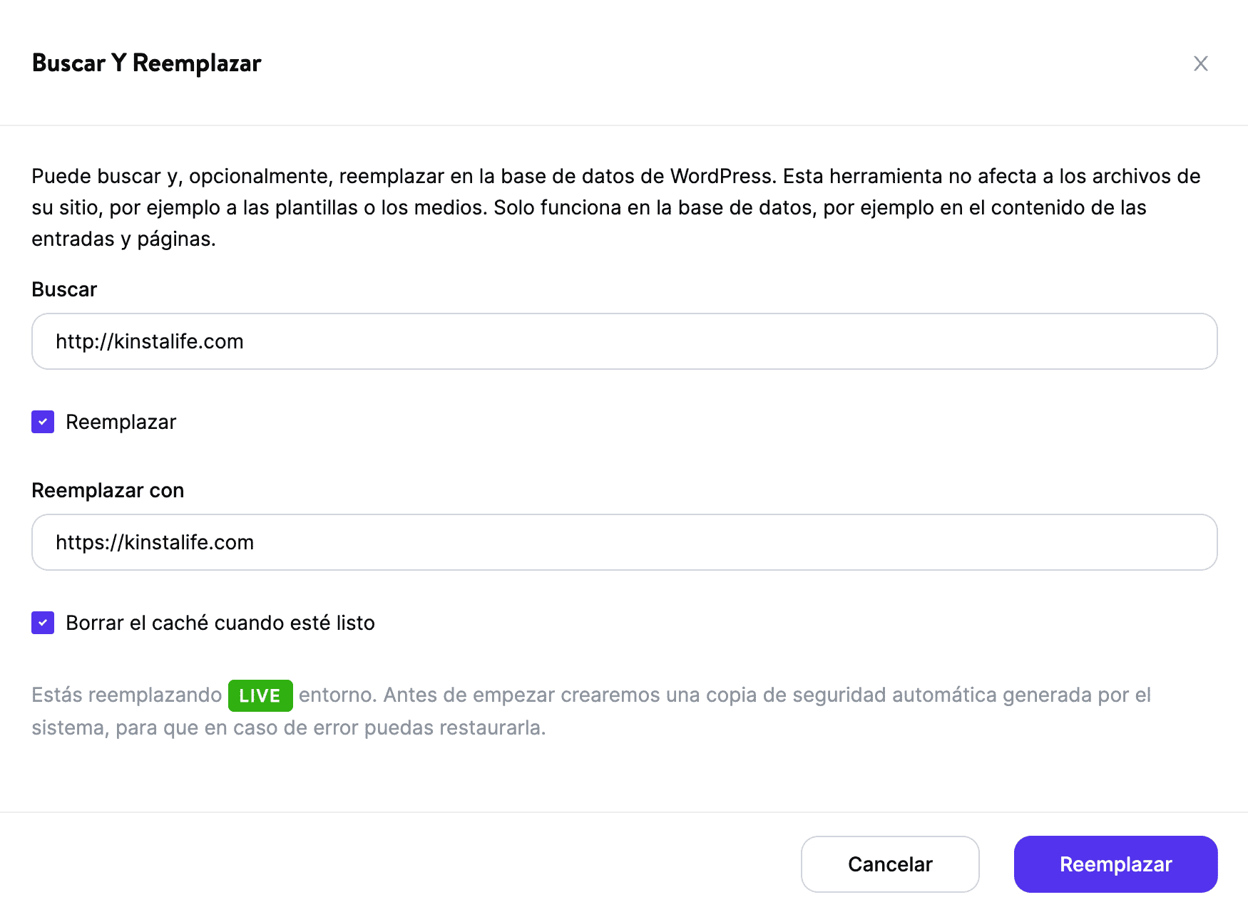 Opciones de búsqueda y reemplazo