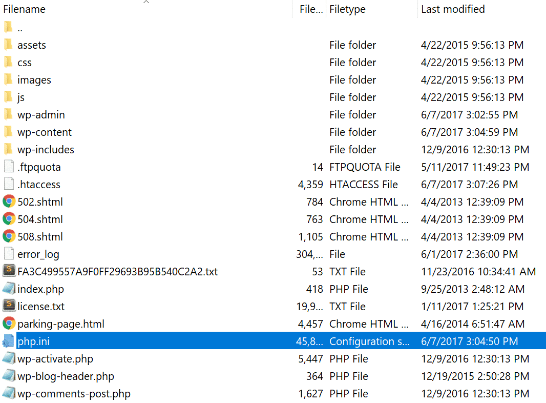 php.ini file Fichier php.ini