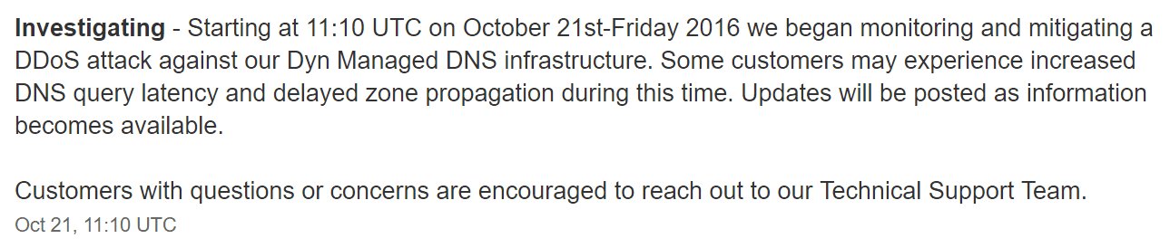 Dyn DNS DDoS attack status État de l'attaque DDoS sur Dyn