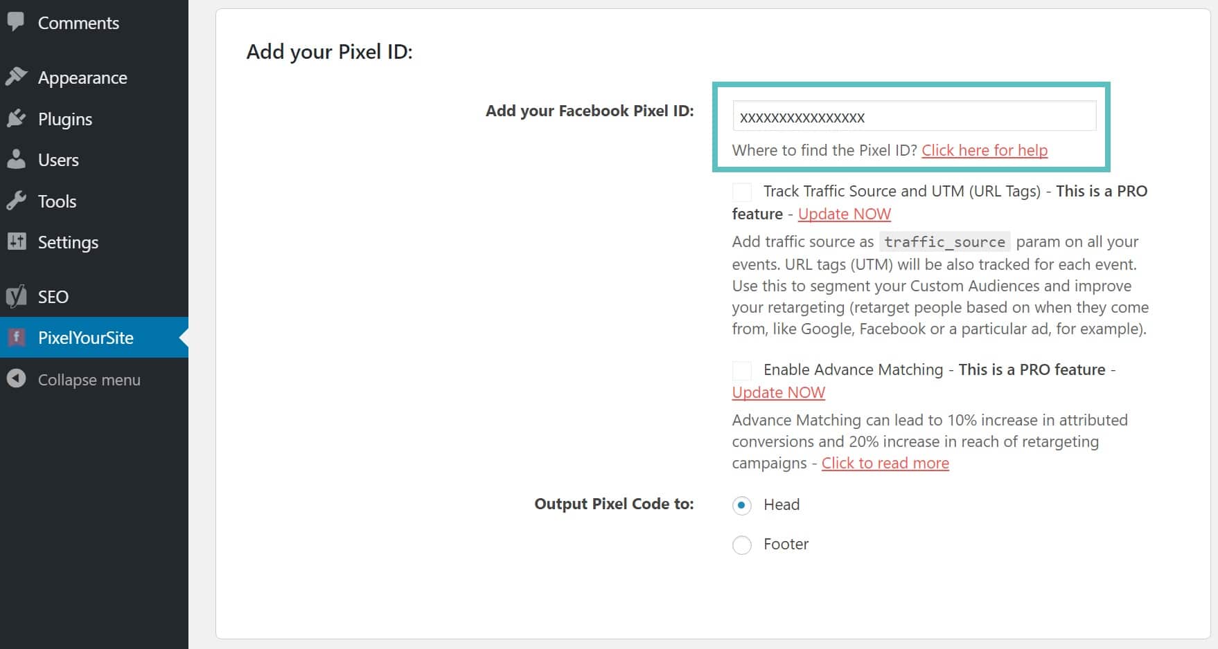 Add Facebook pixel ID in WordPress Ajouter l'ID de pixel Facebook dans WordPress
