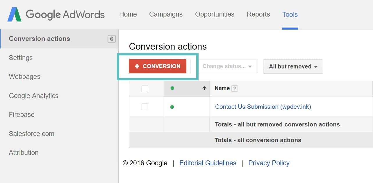 Create AdWords conversion Créer une conversion AdWords