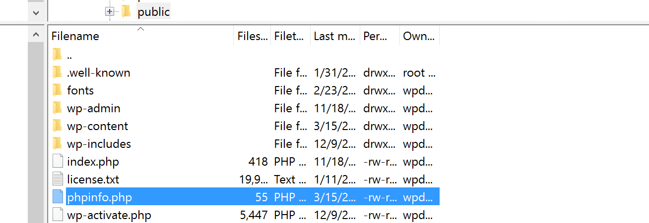 Upload phpinfo.php file Télécharger le fichier phpinfo.php