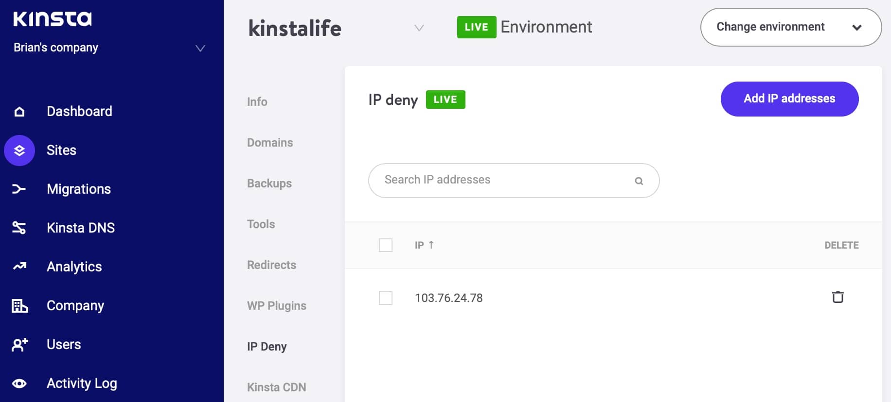 Kinsta Outil IP Deny