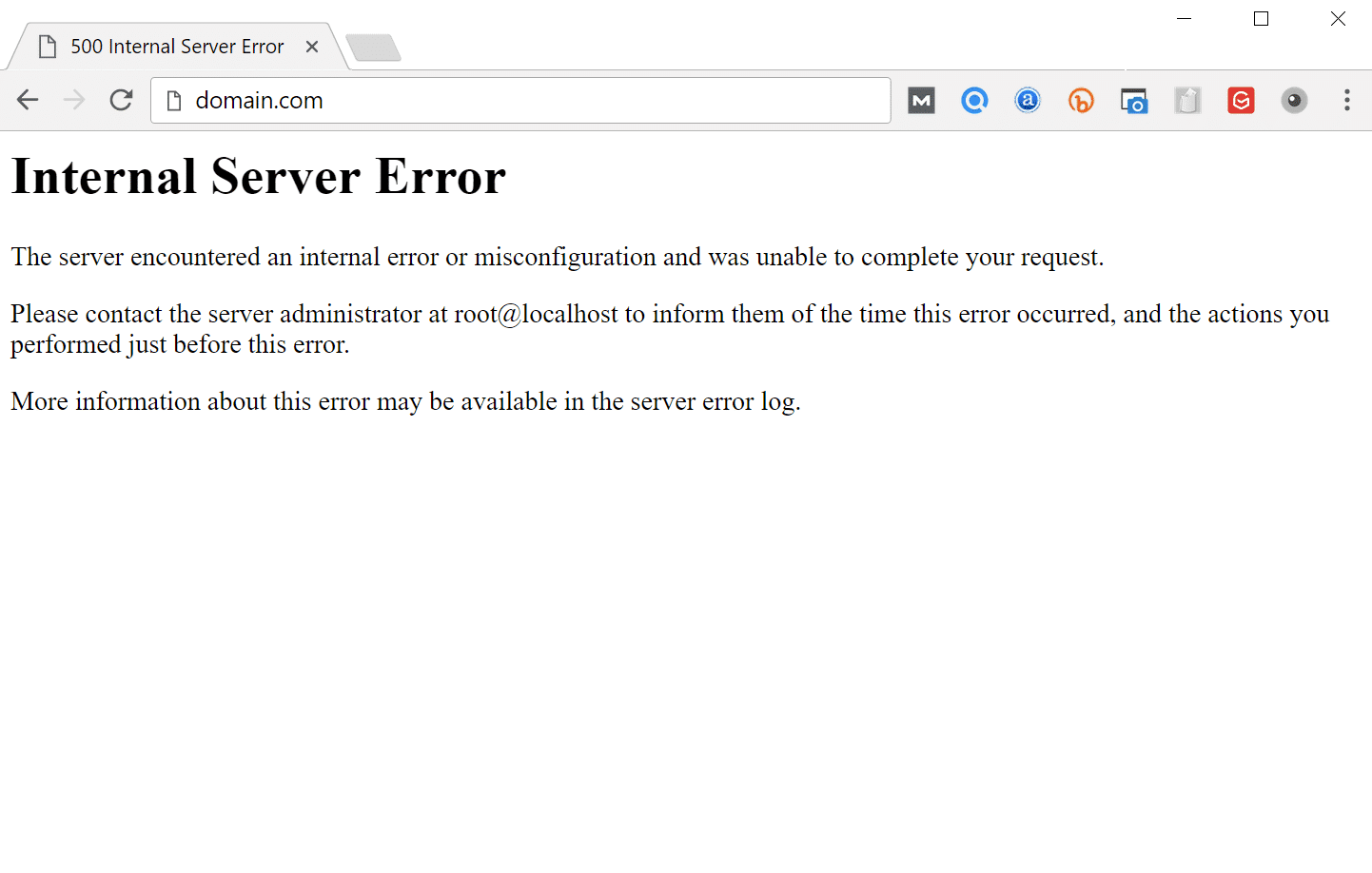 Internal Server Error Erreur interne du serveur