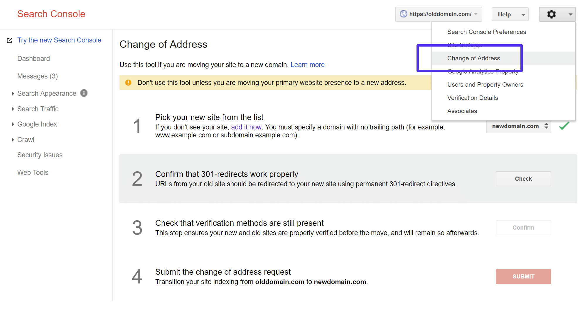 Changement d'adresse avec Google Search Console