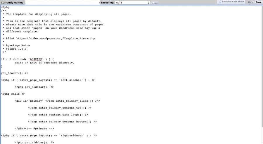 Exemple de code de page.php copié dans un nouveau fichier