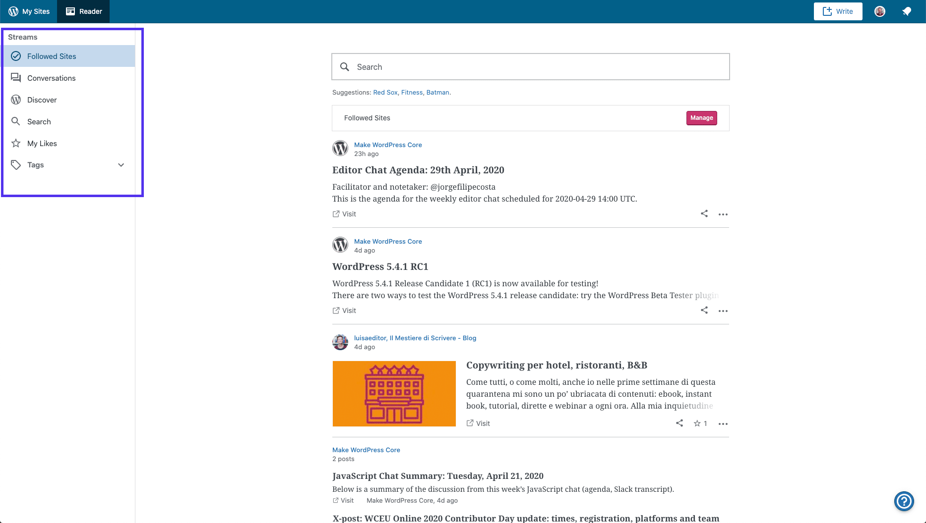 Interface WordPress.com