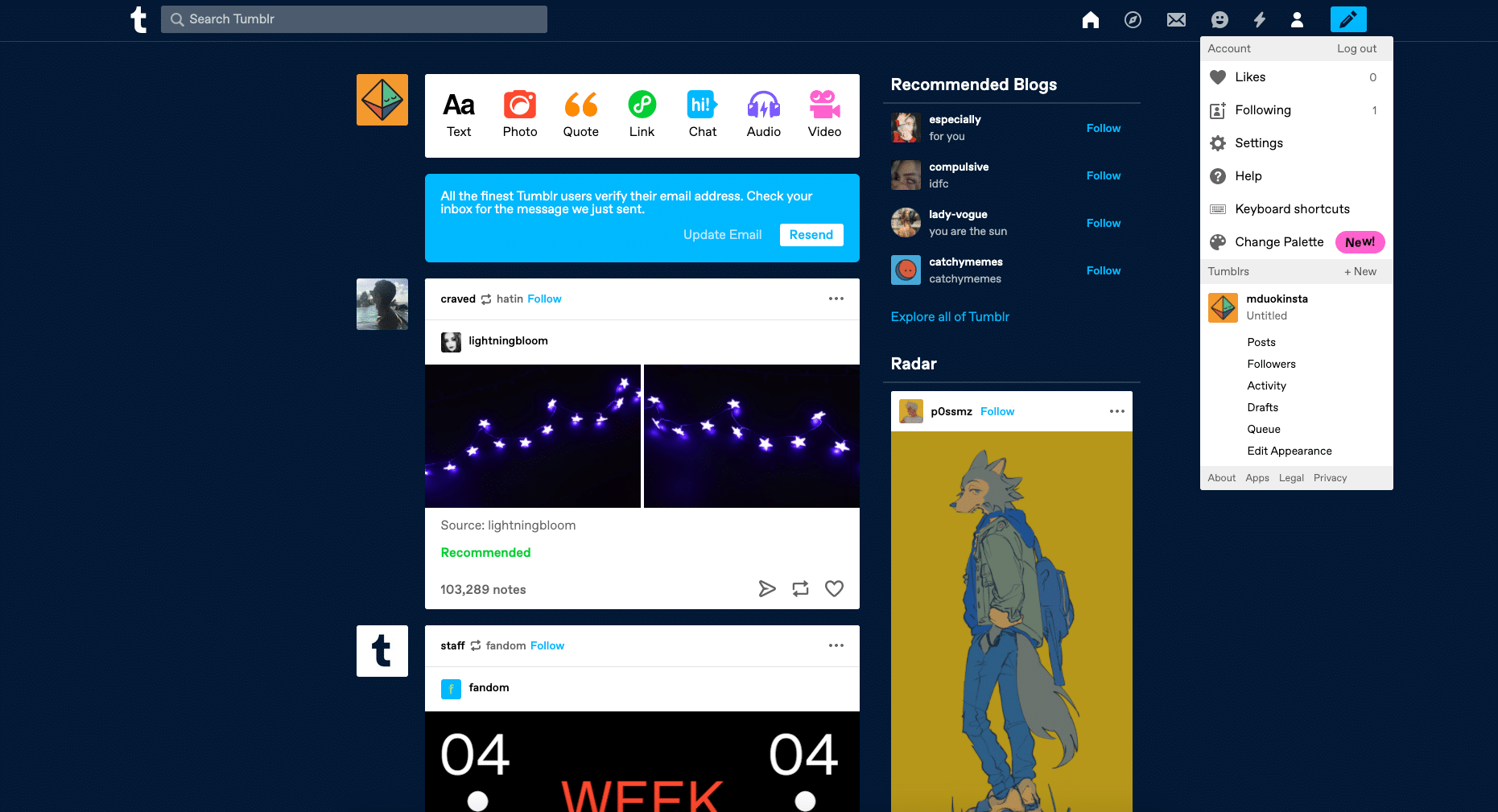 Tableau de bord Tumblr