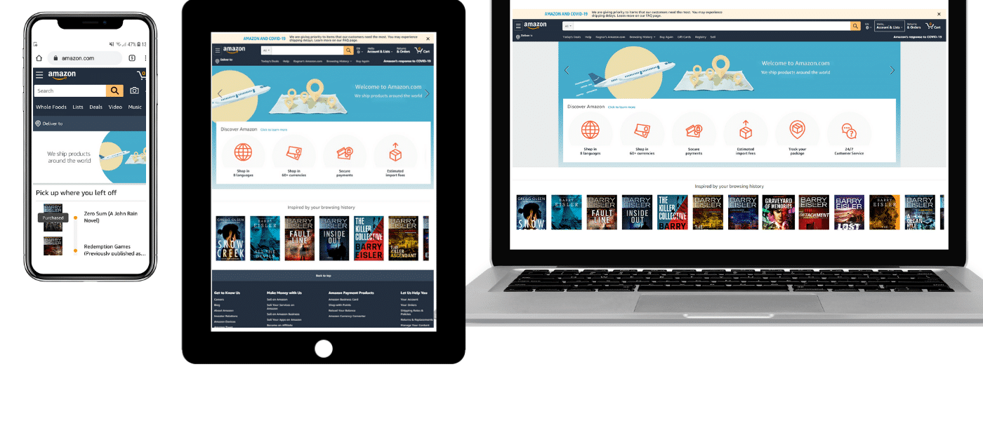 Amazon sur mobile, tablette et ordinateur portable