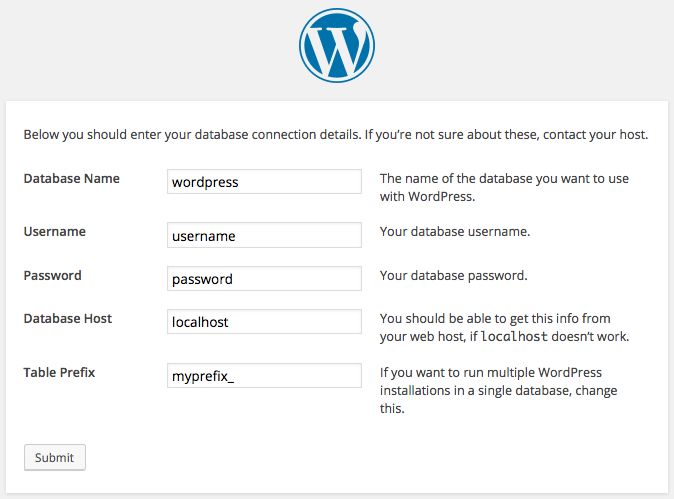 Dati memorizzati nel file wp-config.php durante l'installazione Dati memorizzati nel file wp-config.php durante l'installazione