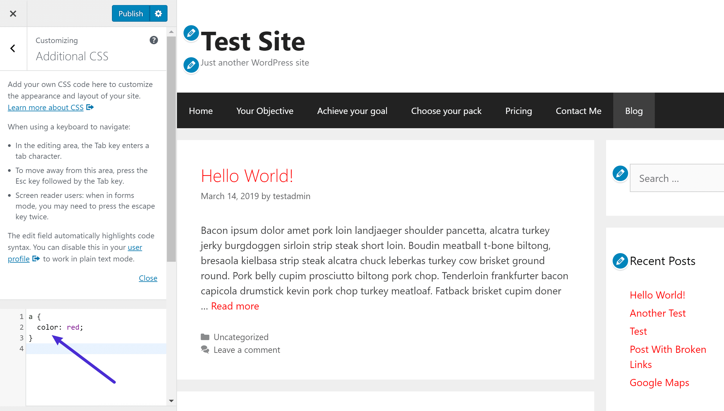 Come modificare i CSS nel Customizer di WordPress