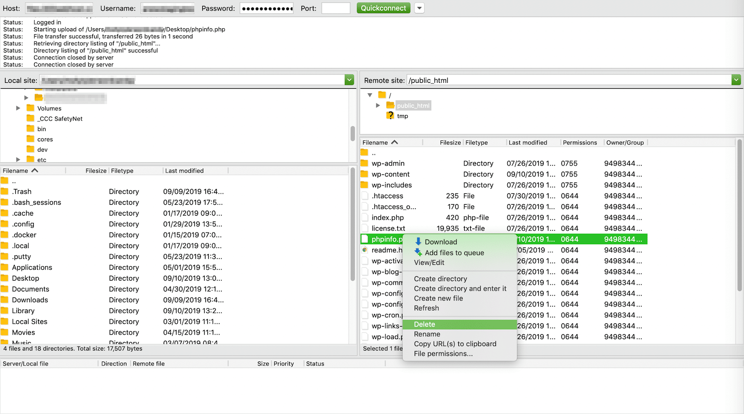 Eliminare il file phpinfo.php