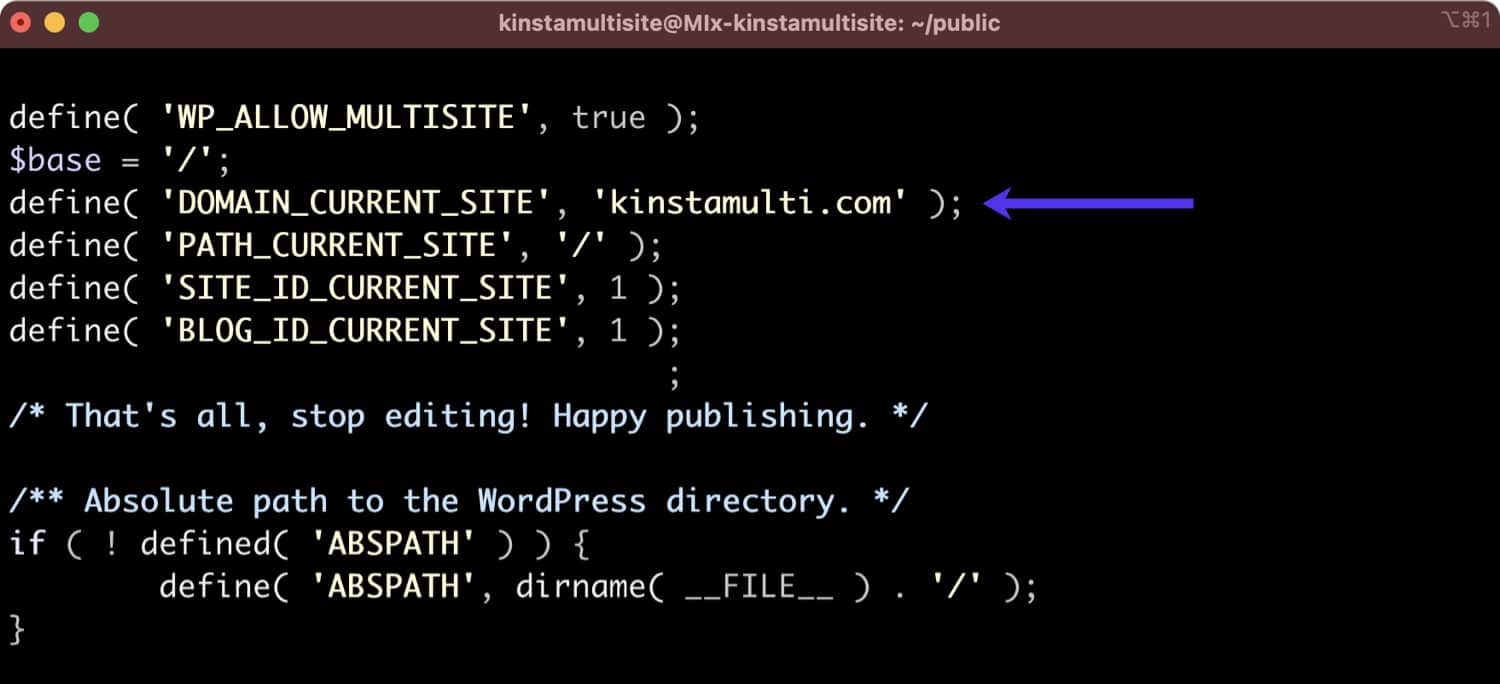 Cambiare il valore di 'DOMAIN-CURRENT_SITE' al dominio del vostro sito principale.