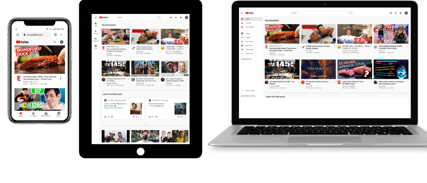 YouTube su cellulare, tablet e laptop