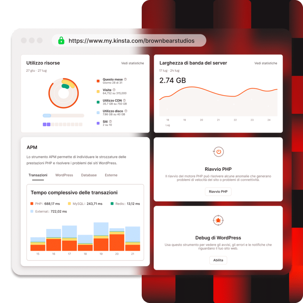 Strumenti di gestione della dashboard MyKinsta