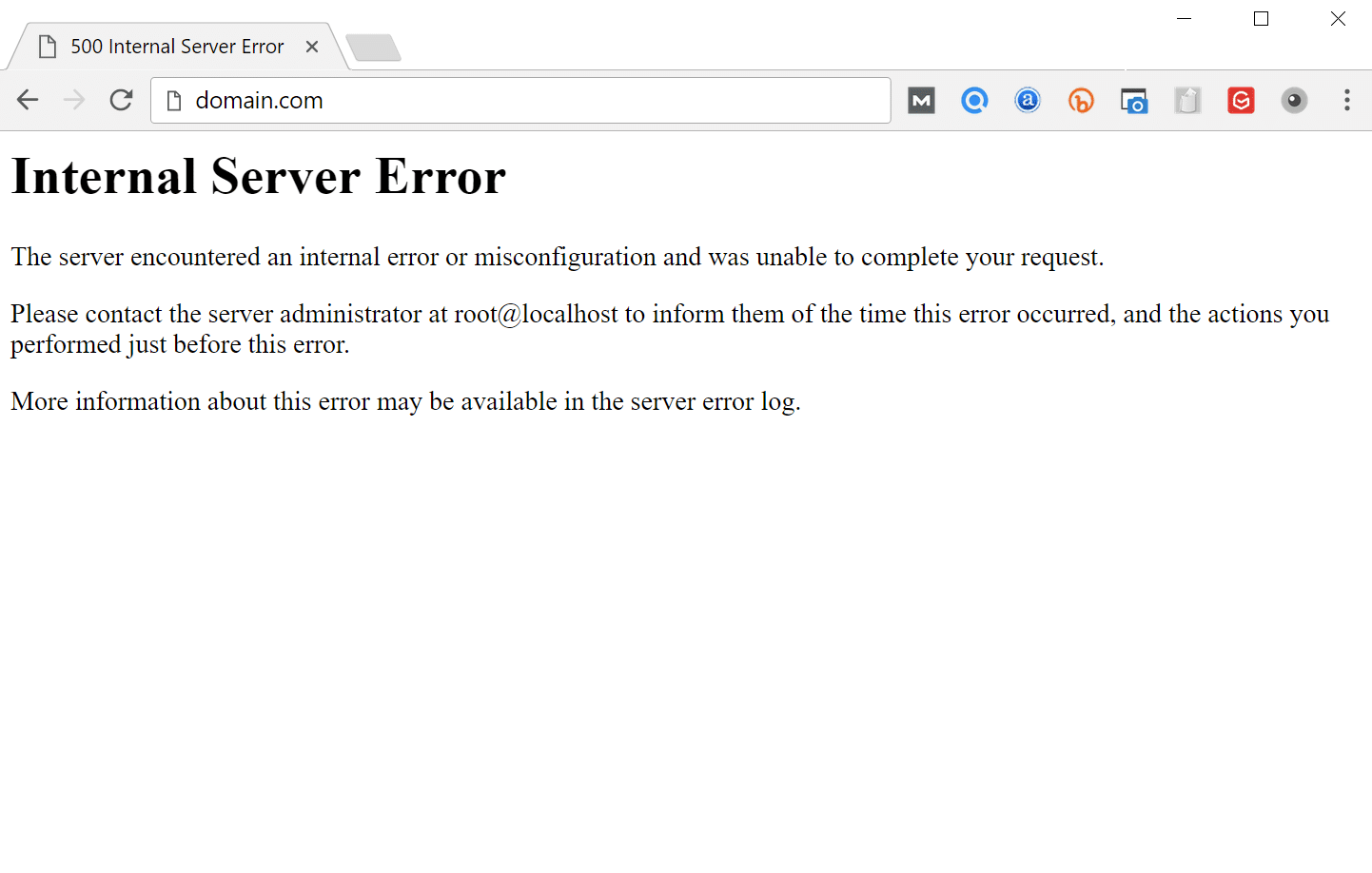 Internal Server Errorのメッセージ