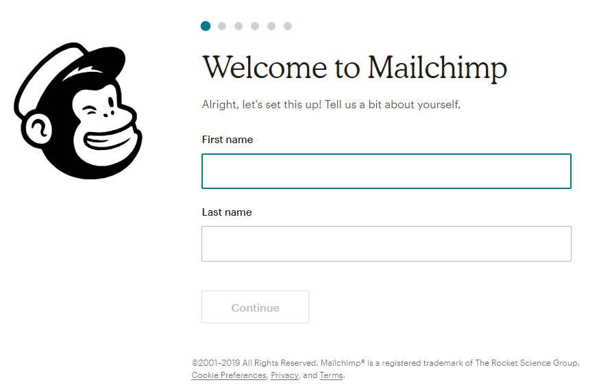 Mailchimpの情報登録画面