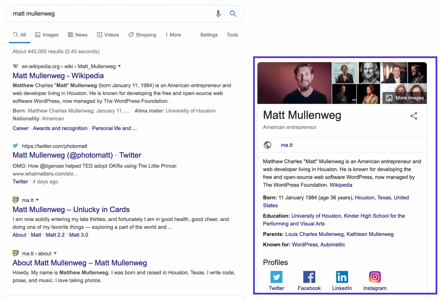 Matt Mullenwegのナレッジパネル