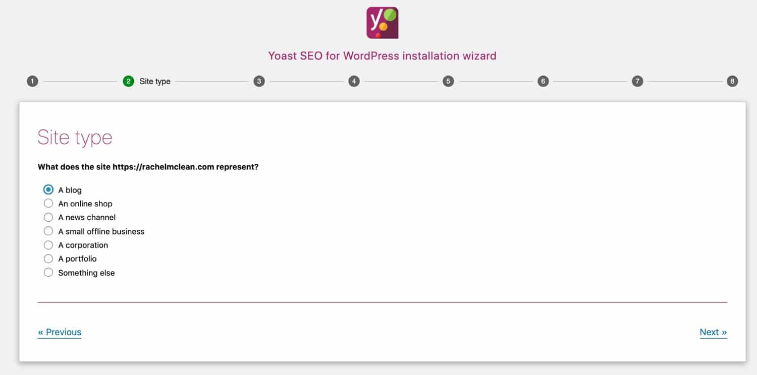 Yoastウィザード画面:サイトの種類