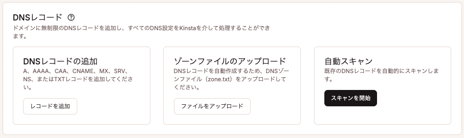 MyKinsta「DNSレコード」セクション