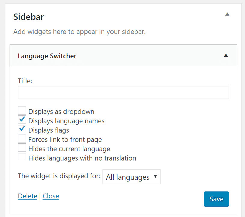 Polylang language widget Polylang taal widget