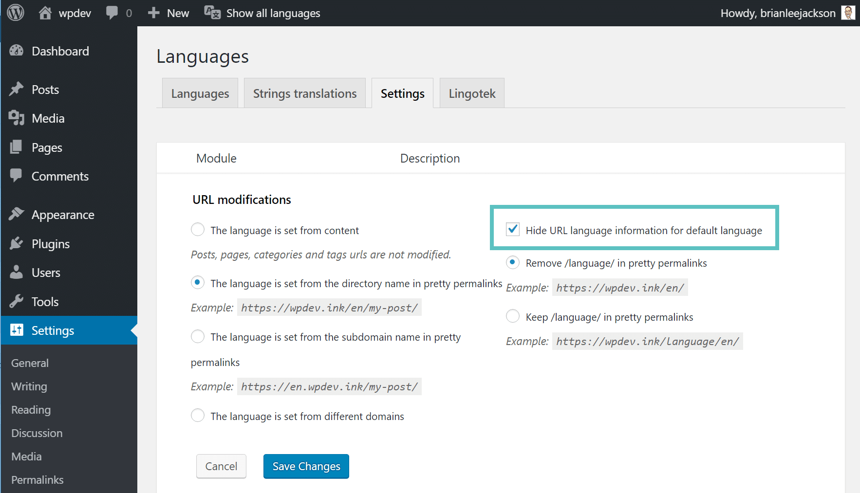 Hide language URL for default language Verberg de taal URL voor de standaard taal