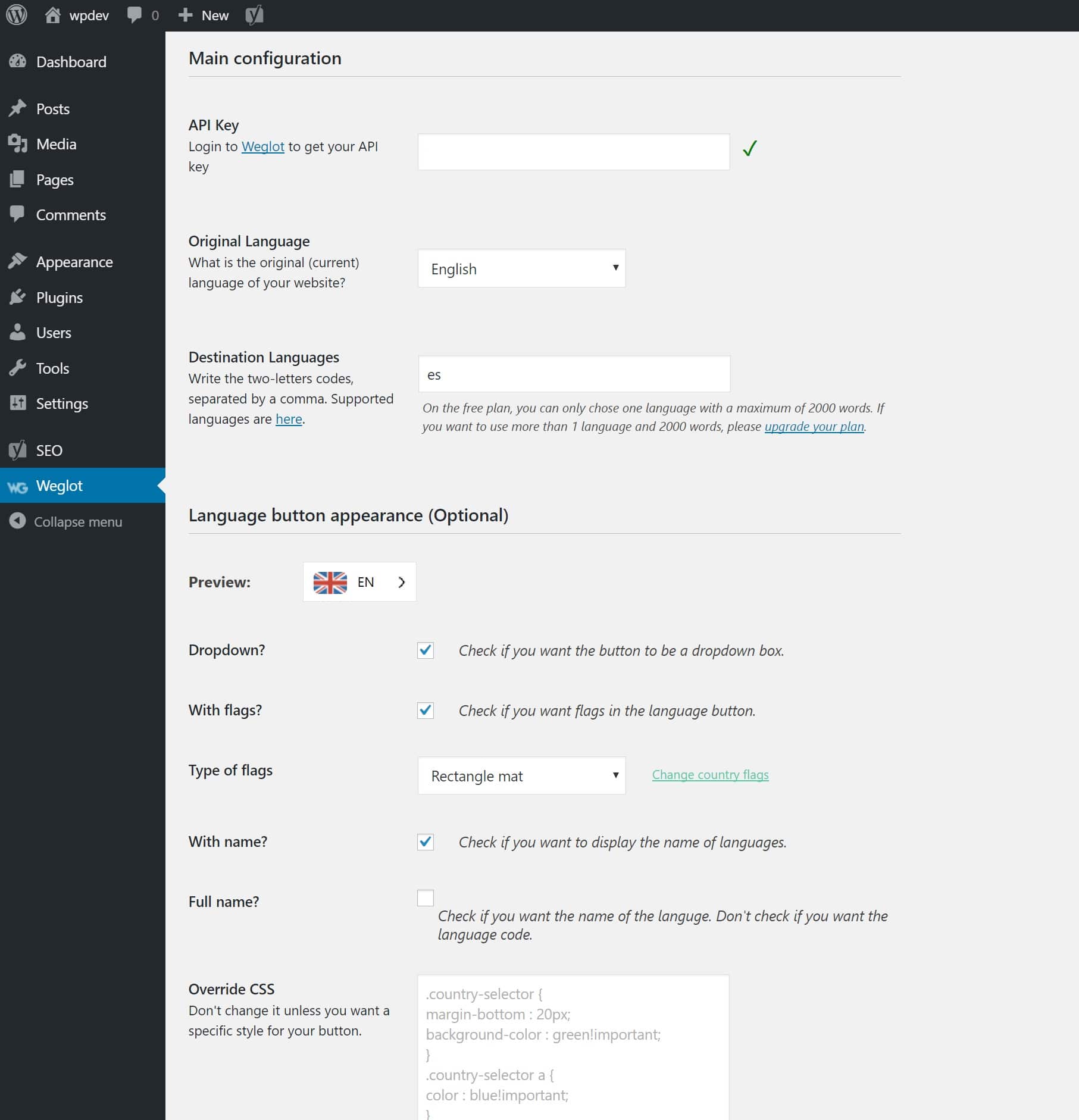 Weglot configuration Weglot configuratie