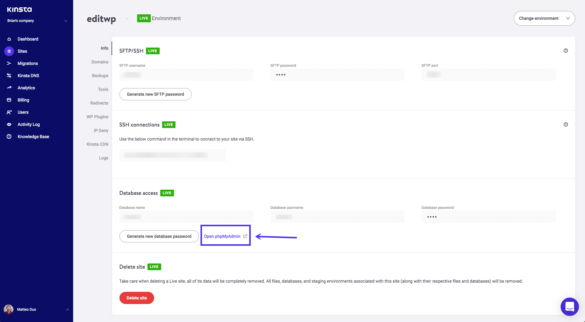 MyKinsta-dashboard