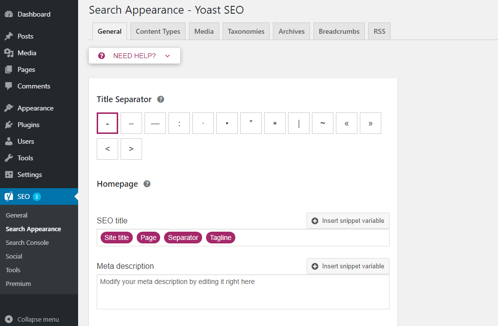 Instellingen Yoast SEO