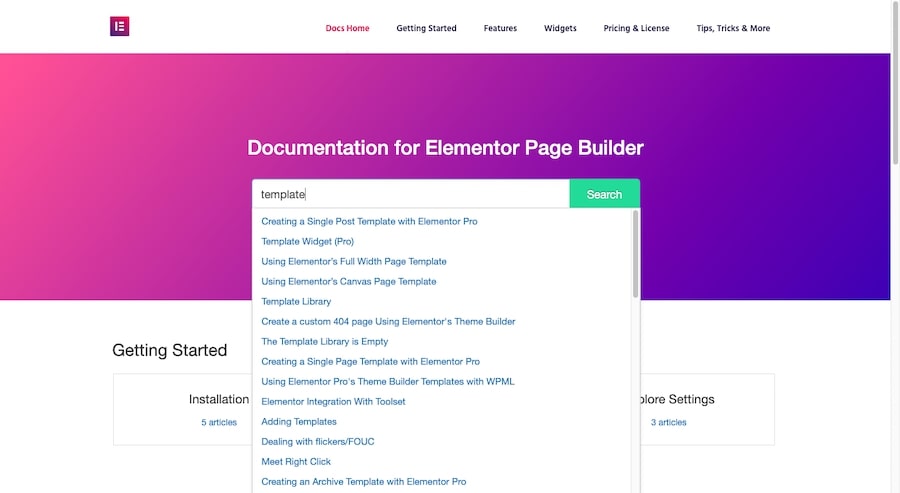 Elementor: de documentatie doorzoeken op