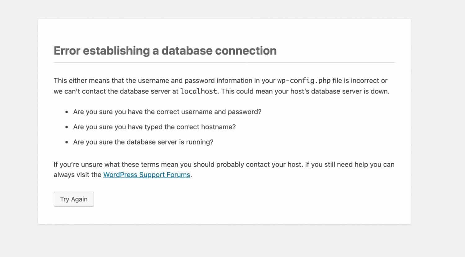 Error establishing database connection