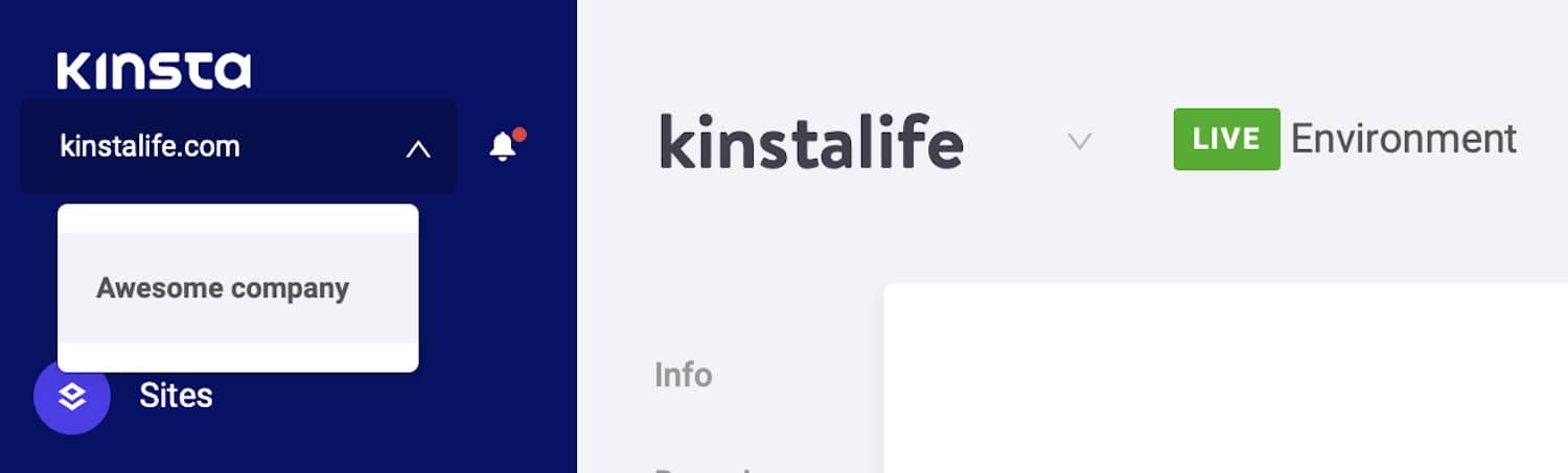 Zoeken op sitenaam en domeinnaam in MyKinsta.