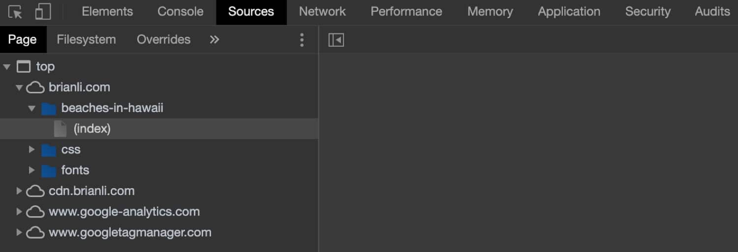 Externe assets vinden met de developer-tools.