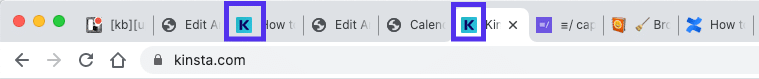 De Kinsta favicon binnen de Chrome browser