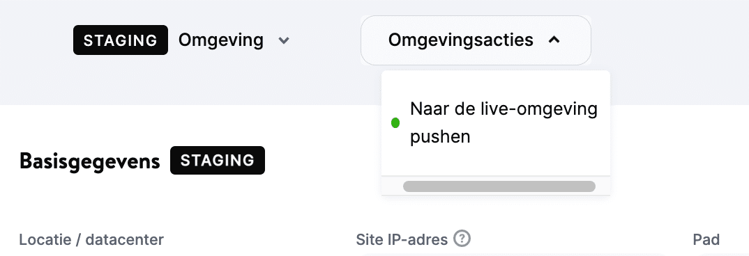 De Push naar live optie in het Omgeving actiemenu.